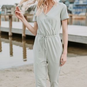 Piper & Scoot Debra Wrap Knit Jumpsuit in Sage